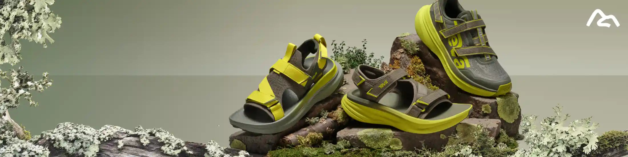 Adventure sandals with yellow soles on a natural background